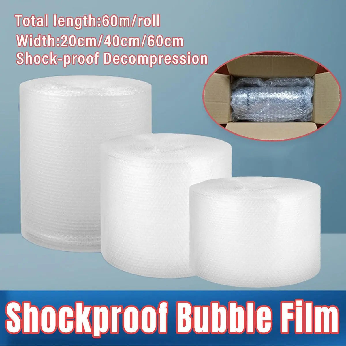 Bubble Wrap Roll Shockproof Packaging Foam Paper Express Shipping Protective - 60cm Wholesale Hub
