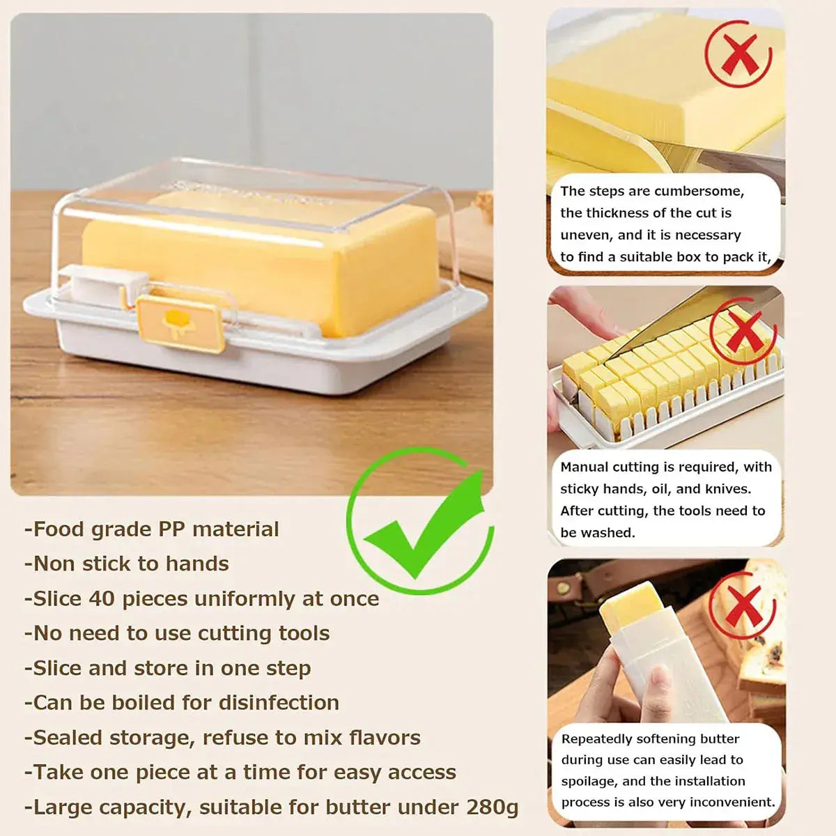 Butter Cheese Storage Box Kitchen Container with Lid Plastic Fridge Organizer - White Wholesale Hub