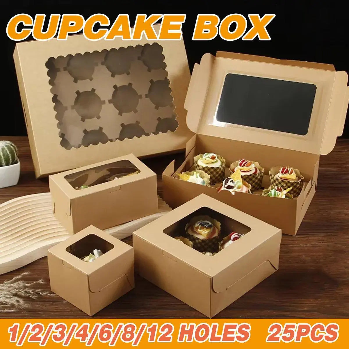 25Pcs Paper Cupcake Box with Window for Party Wedding Bakery Gift Packaging - 1 Hole Wholesale Hub