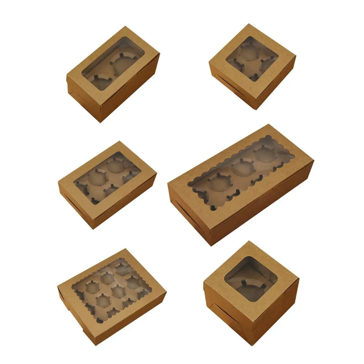 25Pcs Paper Cupcake Box with Window for Party Wedding Bakery Gift Packaging - 1 Hole Wholesale Hub