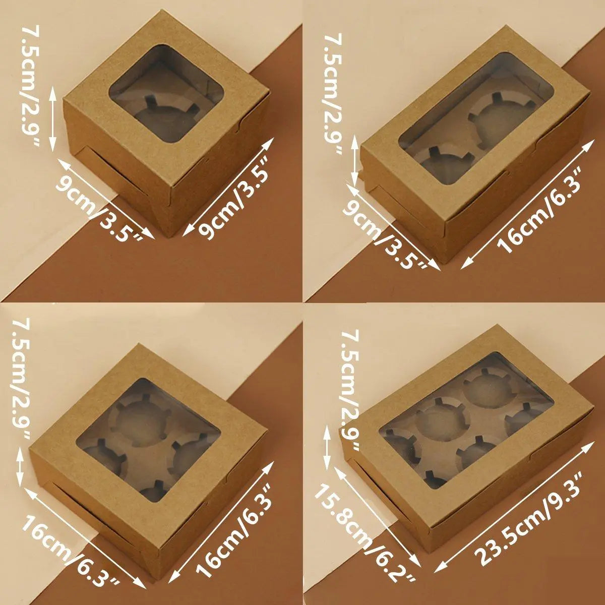 25Pcs Paper Cupcake Box with Window for Party Wedding Bakery Gift Packaging - 1 Hole Wholesale Hub