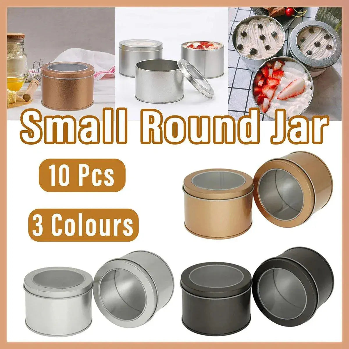 10pcs Open Window Cake Tin Box Bakery Biscuit Packaging Storage Tin Box Set - Gold Wholesale Hub