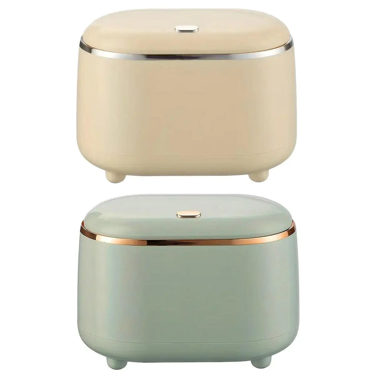 Small Desktop Trash Can Oval Pop Up Lid Rubbish Bin Waste Organizer Container - Beige Wholesale Hub