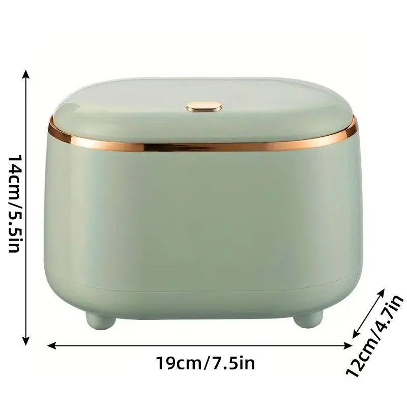 Small Desktop Trash Can Oval Pop Up Lid Rubbish Bin Waste Organizer Container - Beige Wholesale Hub