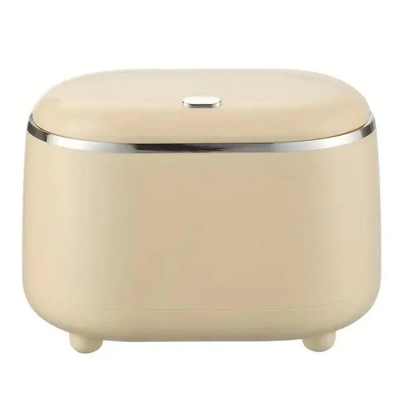 Small Desktop Trash Can Oval Pop Up Lid Rubbish Bin Waste Organizer Container - Beige Wholesale Hub