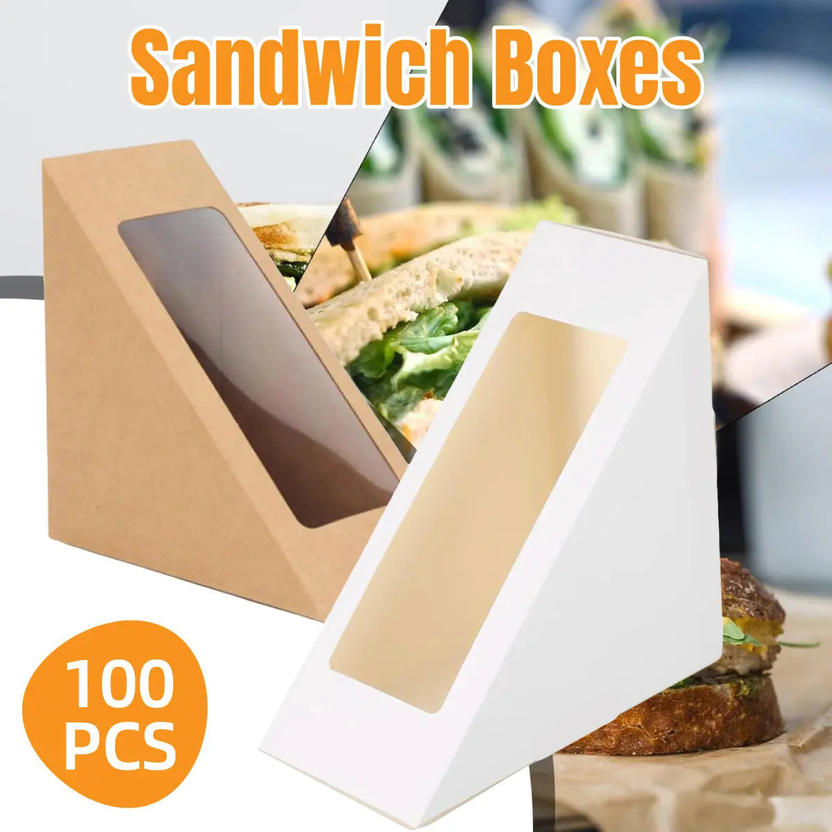 100PCS Sandwich Wedge Box Triangle Paper Container Cupcake Cake Box with Window - Cowhide Wholesale Hub