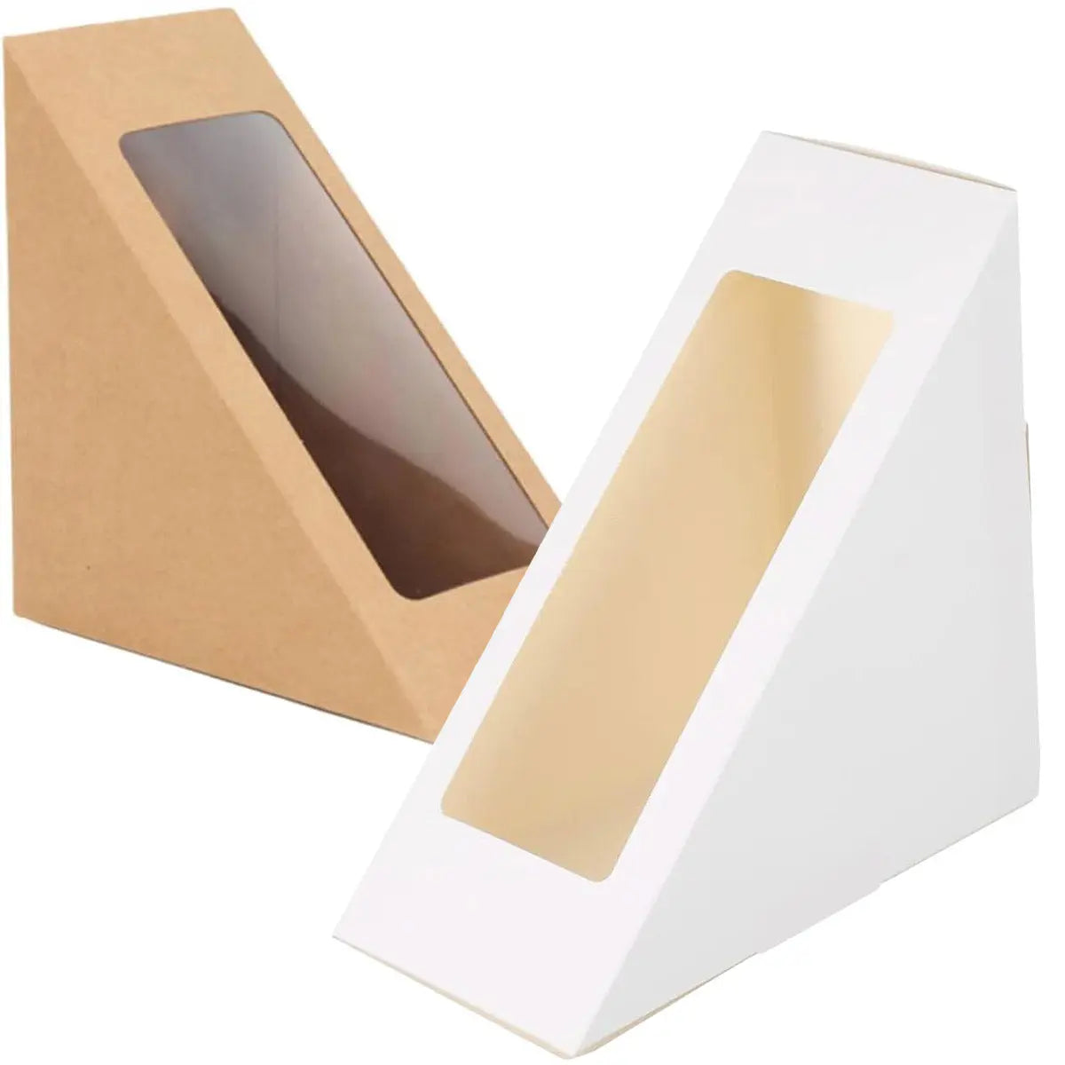 100PCS Sandwich Wedge Box Triangle Paper Container Cupcake Cake Box with Window - Cowhide Wholesale Hub