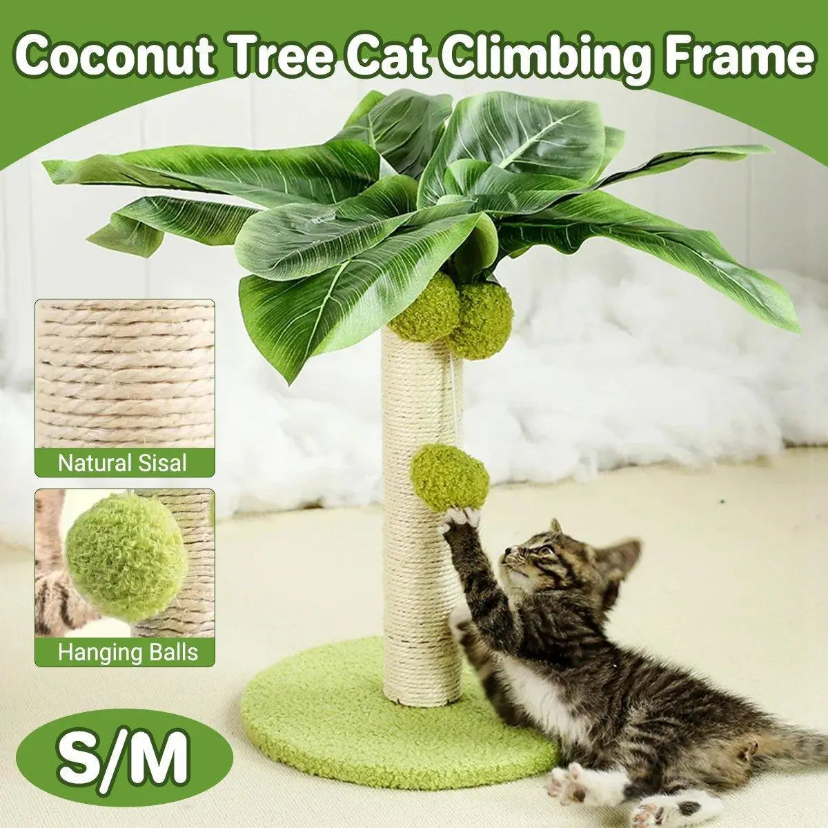 Cat Scratching Coconut Tree Kitten Post Sisal Covered Scratcher Pole Toy 32/38cm - M Wholesale Hub