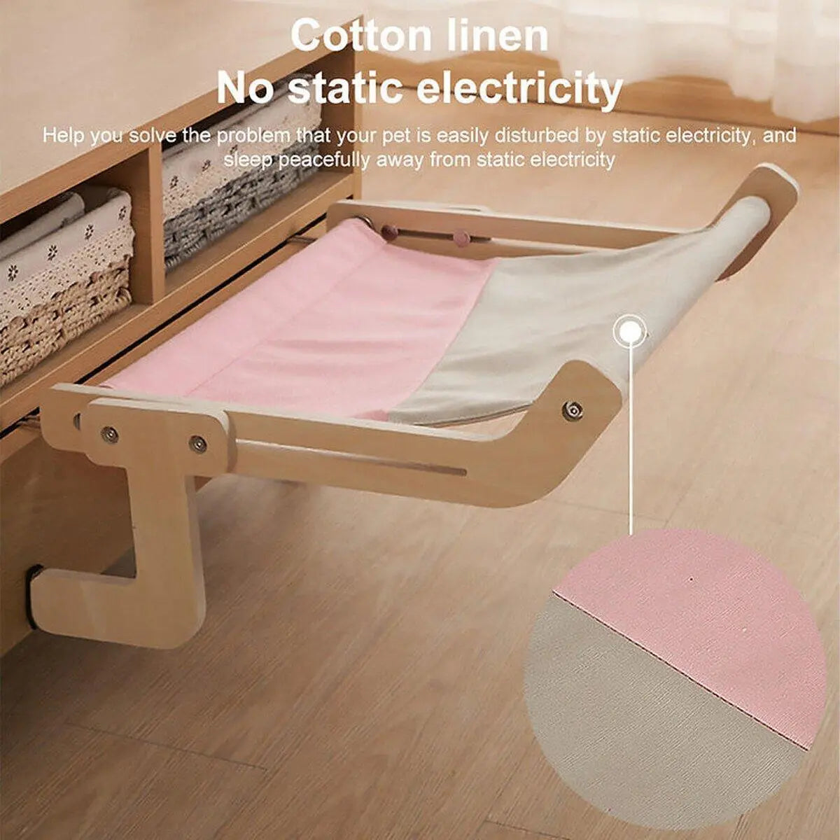 Window Hanging Cat Hammock Solid Wood Sun Bed Nest for All Seasons Durable - Grey+Pink Wholesale Hub