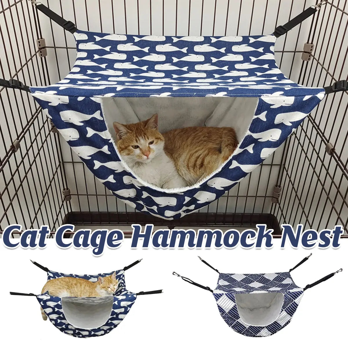 Cat Hammock Hanging Bed Cage Nest Soft Pet House Basket Cat Sleeping Supplies - Sea Blue Checkered Wholesale Hub