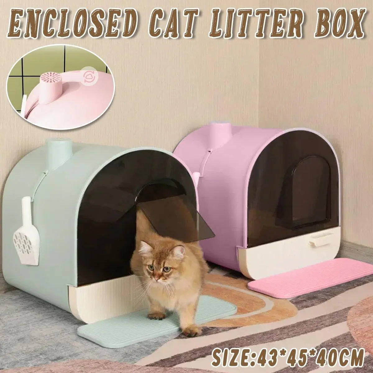 Fully Enclosed Cat Litter Pan Large Litter Box with Drawer Cat Toilet Tray - Green Wholesale Hub