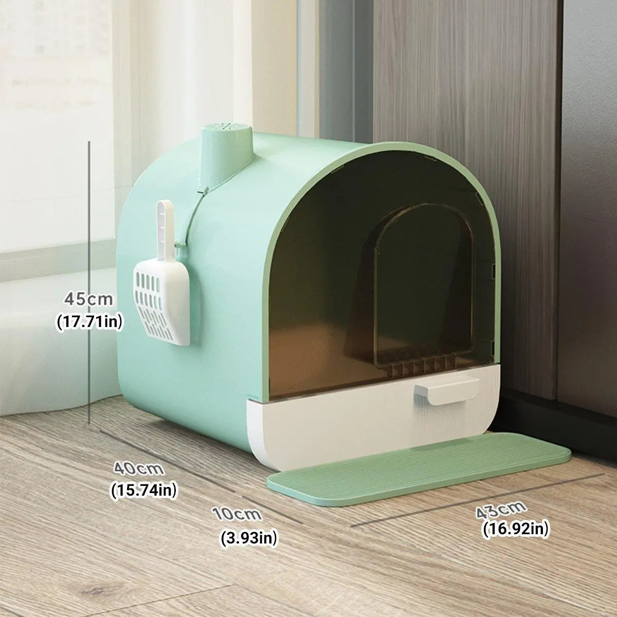 Fully Enclosed Cat Litter Pan Large Litter Box with Drawer Cat Toilet Tray - Green Wholesale Hub