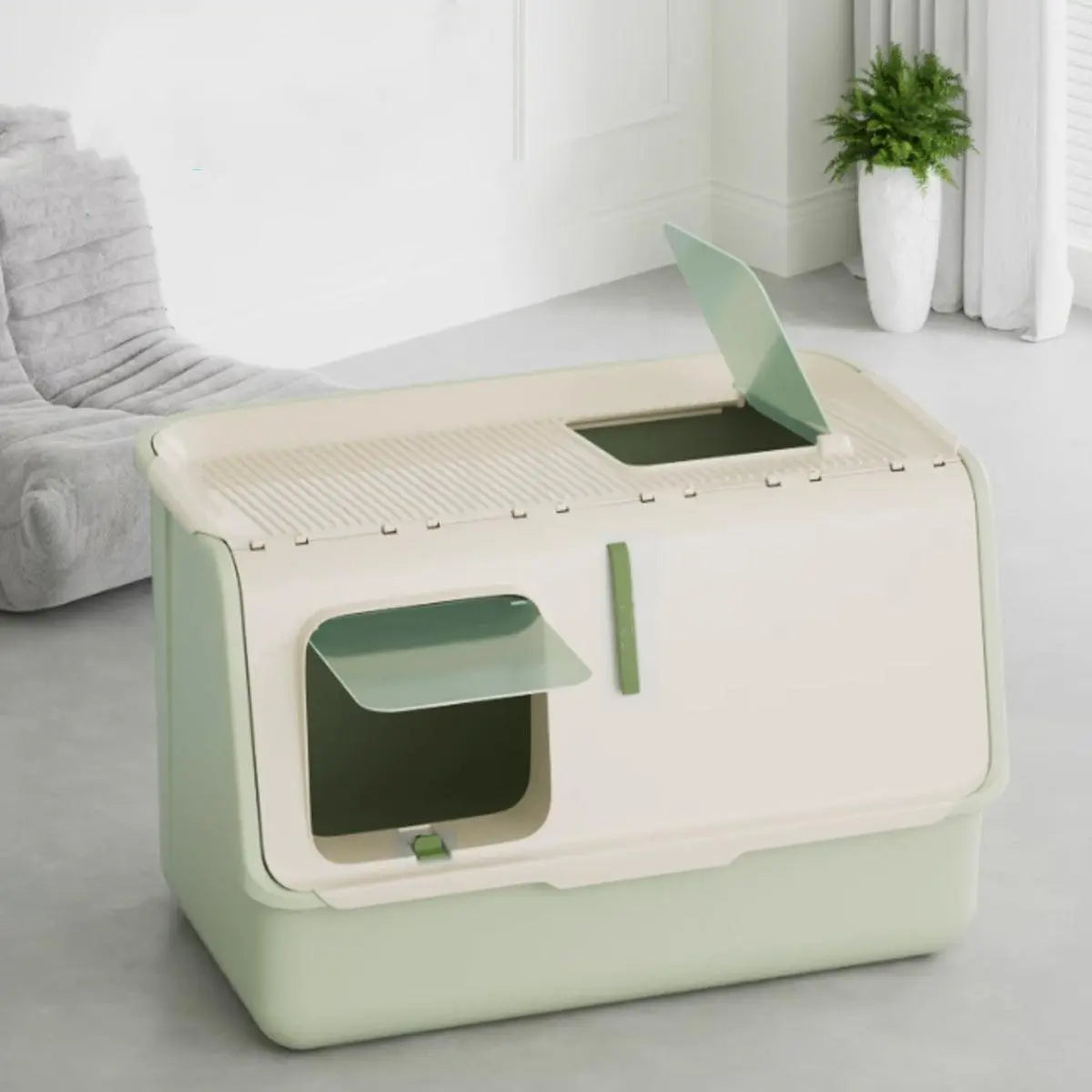 Large Fully Enclosed Cat Litter Box with Lid Odor Control Litter Pan for Cats - Green Wholesale Hub