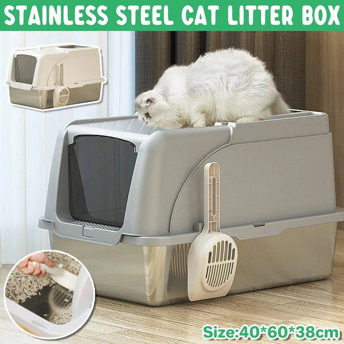 Durable Stainless Steel Cat Litter Box Pan Pet Toilet Odor Control Tray Large - Grey Wholesale Hub
