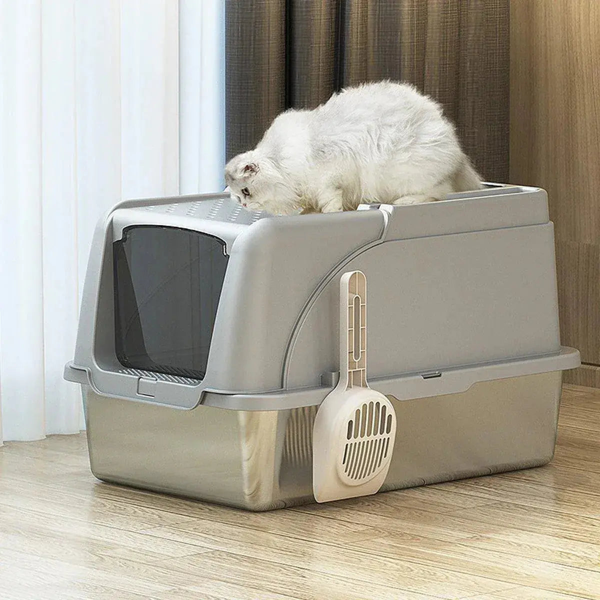 Durable Stainless Steel Cat Litter Box Pan Pet Toilet Odor Control Tray Large - Grey Wholesale Hub