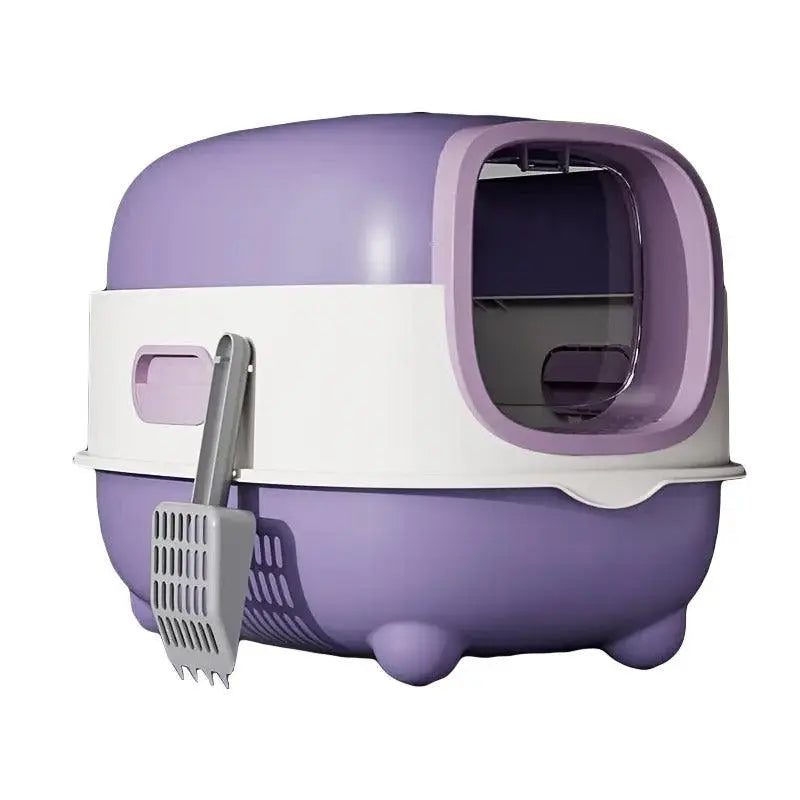 Large Fully Enclosed Cat Litter Box Lift Lid Odour Control Easy Clean Kitty - Purple Wholesale Hub