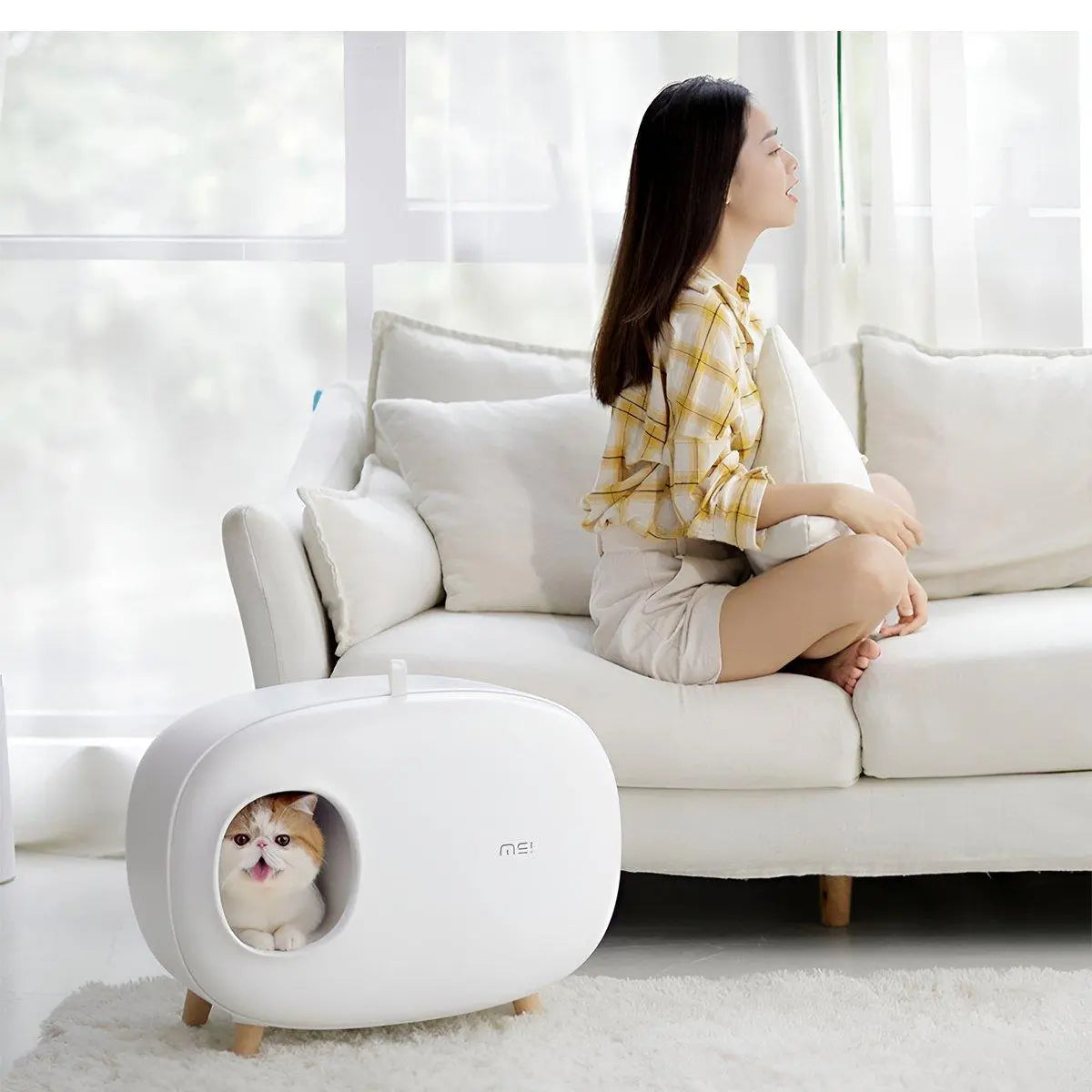 Cat Litter Box Semi-closed Cat Supplies Cat Toilet Drawer Large Cat Litter Box - White Wholesale Hub