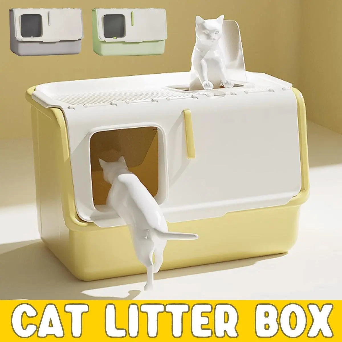 Large Fully Enclosed Cat Litter Box with Lid Odor Control Litter Pan for Cats - Yellow Wholesale Hub