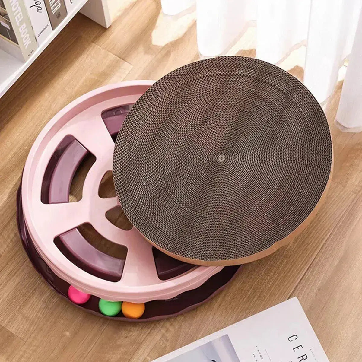 Cat Scratcher Turntable Toy Large Round Corrugated Board Nest Scratch Resistant - Yellow Wholesale Hub