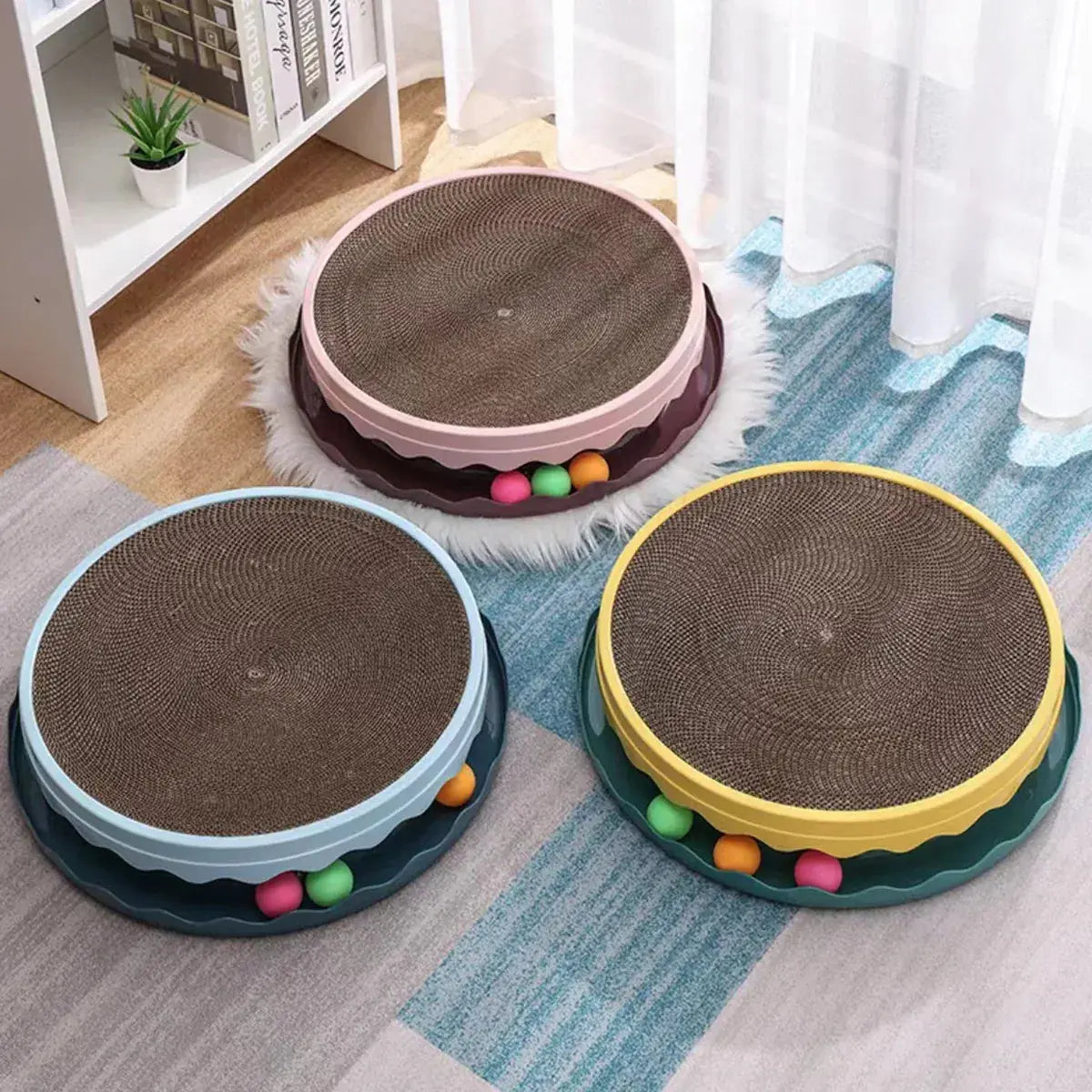 Cat Scratcher Turntable Toy Large Round Corrugated Board Nest Scratch Resistant - Yellow Wholesale Hub