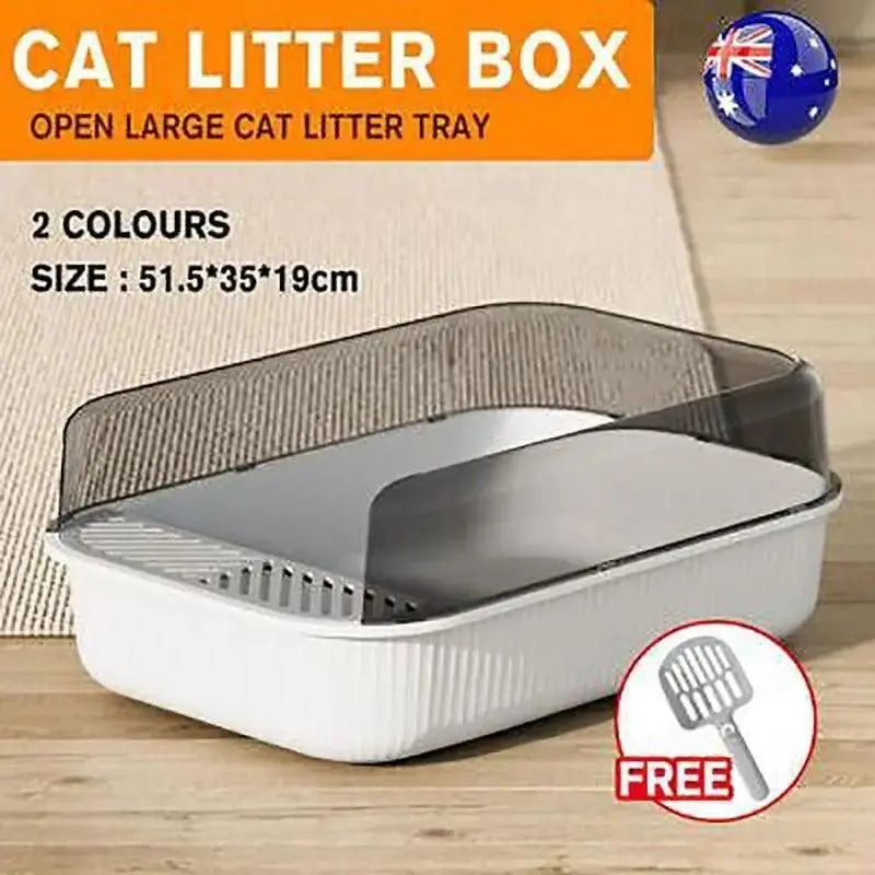 Litter Tray Box with Splash Guard and Wide Opening for Cats Open Top Design - Grey Wholesale Hub