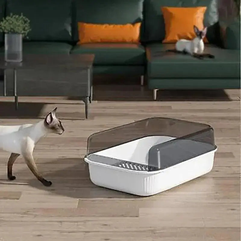 Litter Tray Box with Splash Guard and Wide Opening for Cats Open Top Design - Grey Wholesale Hub