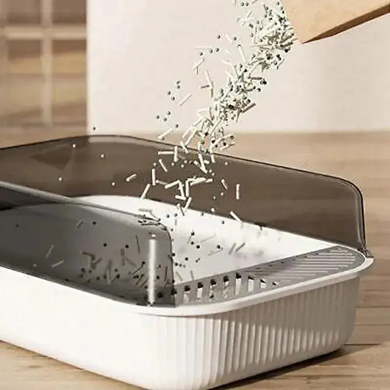 Litter Tray Box with Splash Guard and Wide Opening for Cats Open Top Design - Grey Wholesale Hub