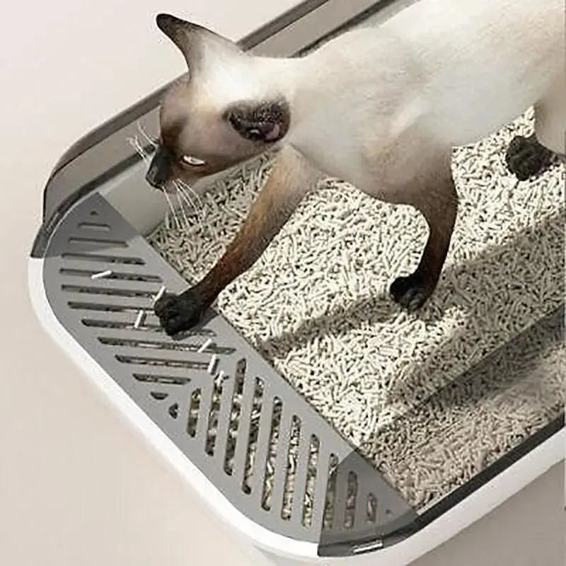 Litter Tray Box with Splash Guard and Wide Opening for Cats Open Top Design - Grey Wholesale Hub