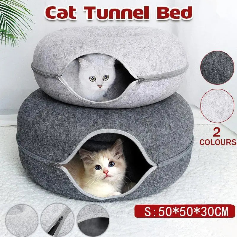 Felt Cat Tunnel Bed Donut Cave Nest for Kittens and Small Pets 50x30cm - Dark Grey Wholesale Hub