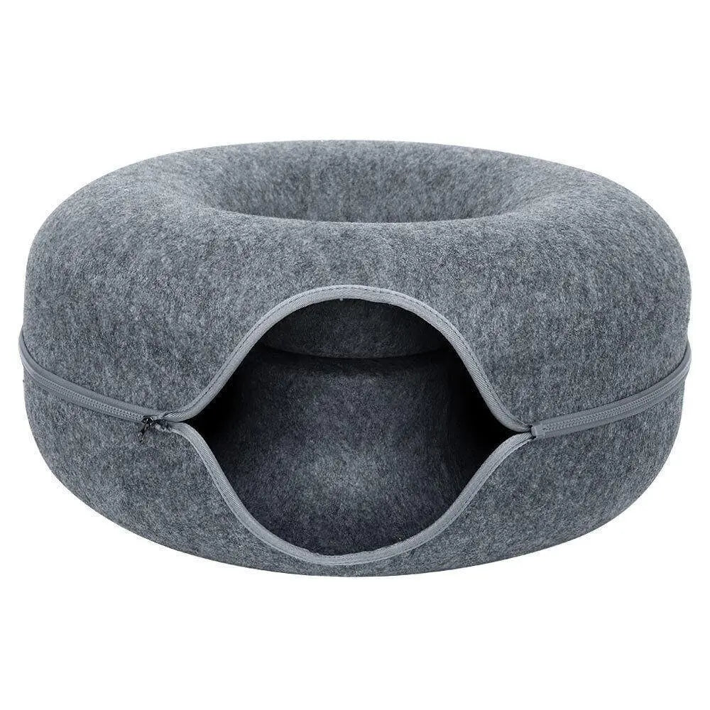 Felt Cat Tunnel Bed Donut Cave Nest for Kittens and Small Pets 50x30cm - Dark Grey Wholesale Hub