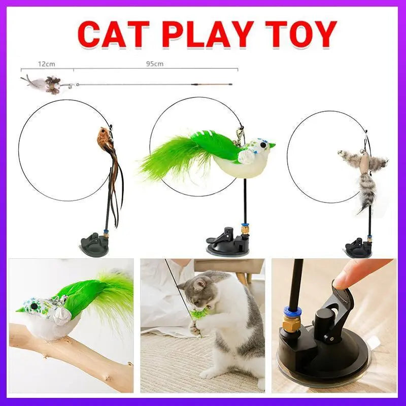 Cat Play Toy Simulation Birds Teaser Wand Interactive Stick with Suction Cup - 2 Wholesale Hub