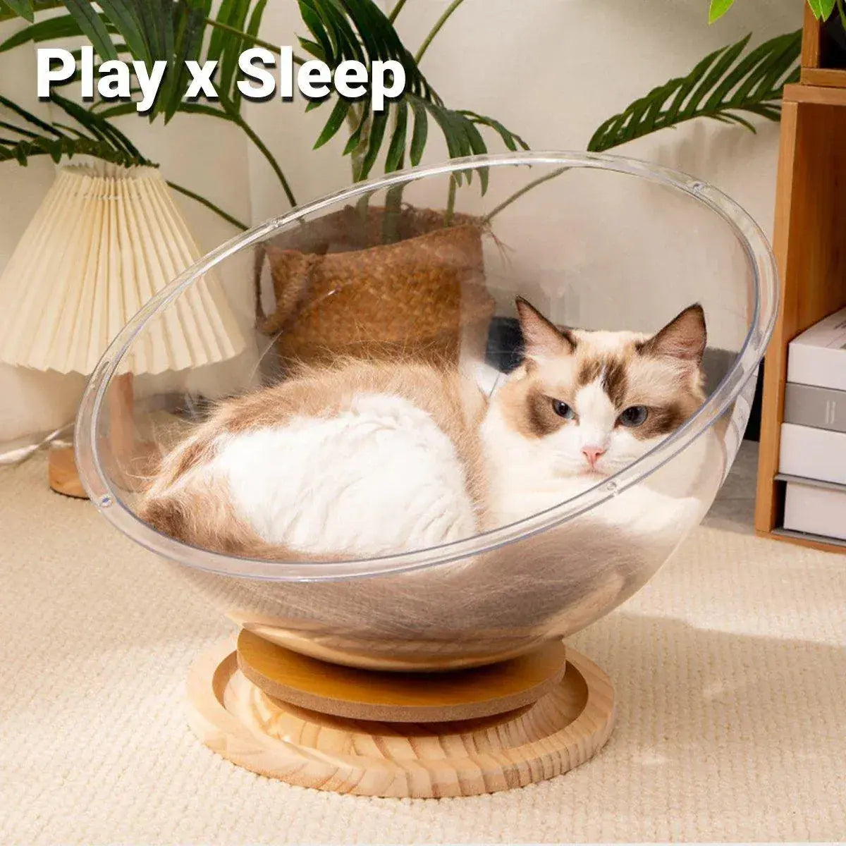 Four Seasons Acrylic Space Capsule Cat Bed Semi-closed Cool Nest Turntable Toy - L Wholesale Hub