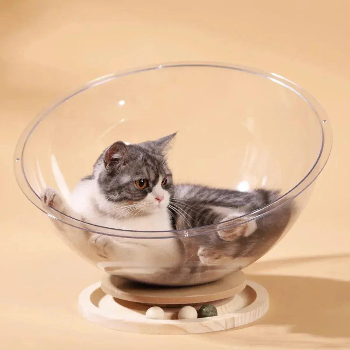 Four Seasons Acrylic Space Capsule Cat Bed Semi-closed Cool Nest Turntable Toy - XL Wholesale Hub