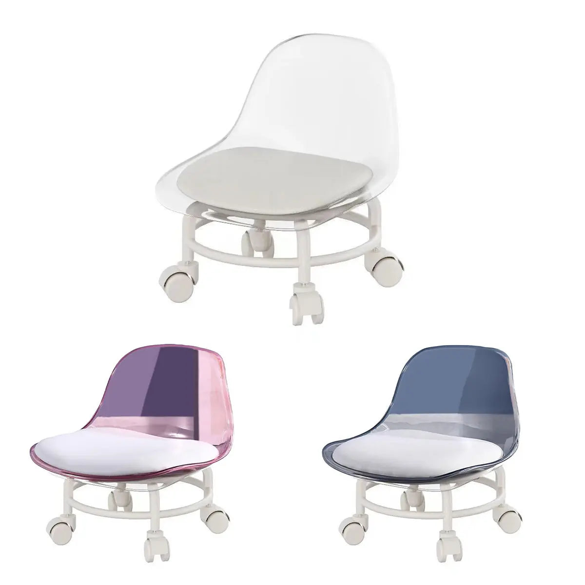 Stool with Universal Wheels Pulley Short Stool with Backrest Comfortable Seat - Pink Wholesale Hub