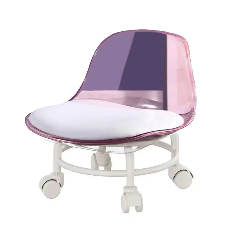 Stool with Universal Wheels Pulley Short Stool with Backrest Comfortable Seat - Pink Wholesale Hub