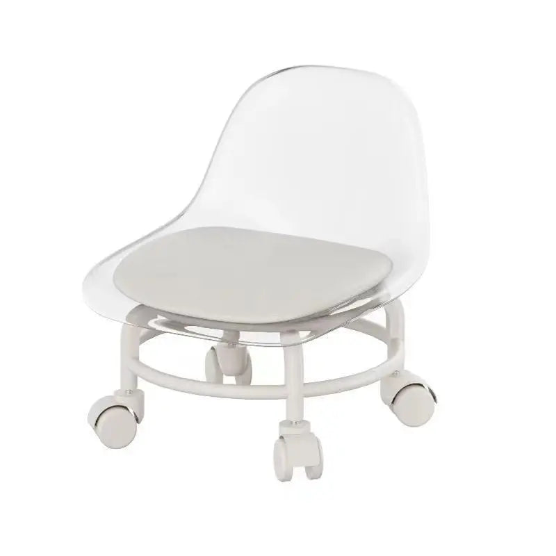 Stool with Universal Wheels Pulley Short Stool with Backrest Comfortable Seat - Pink Wholesale Hub