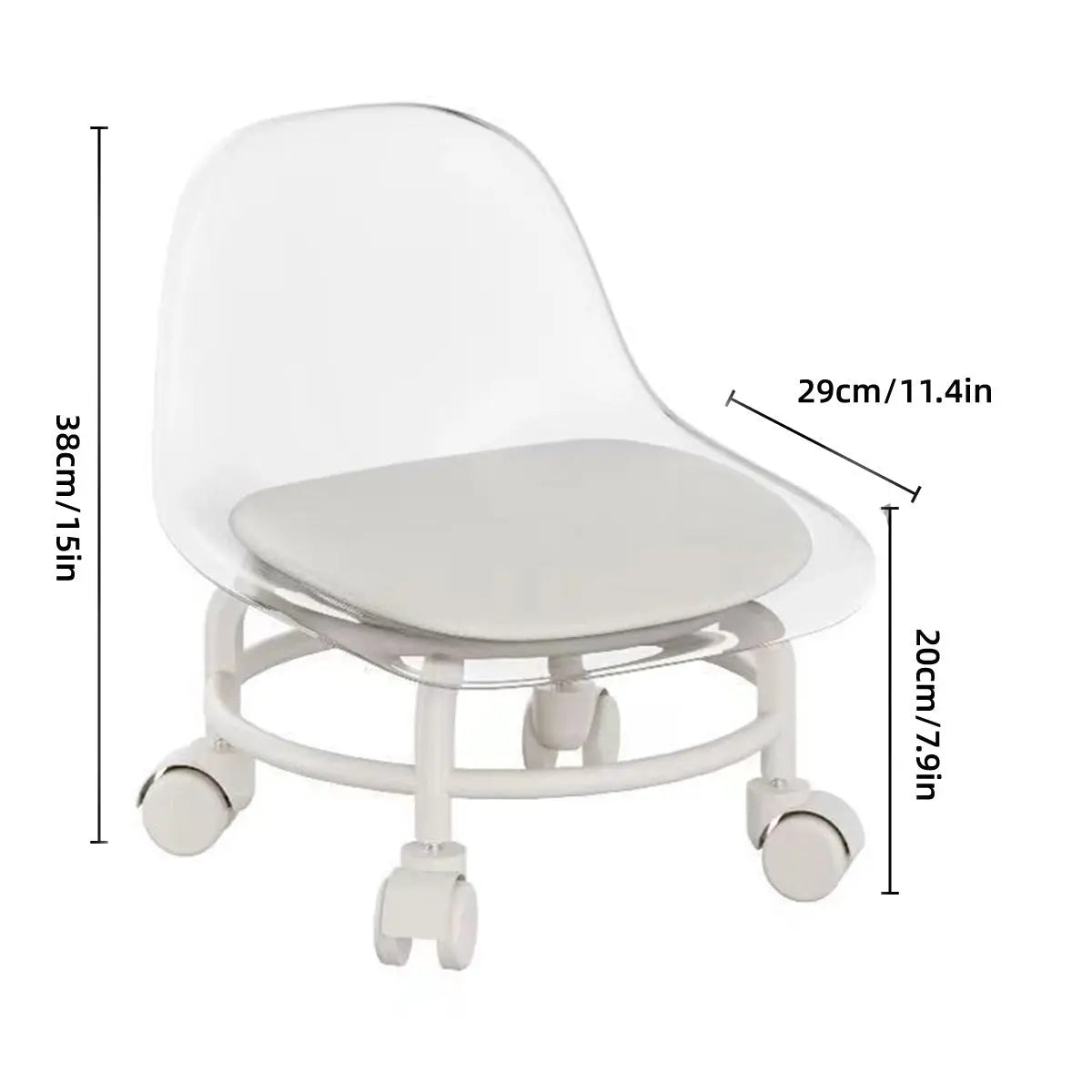 Stool with Universal Wheels Pulley Short Stool with Backrest Comfortable Seat - White Wholesale Hub