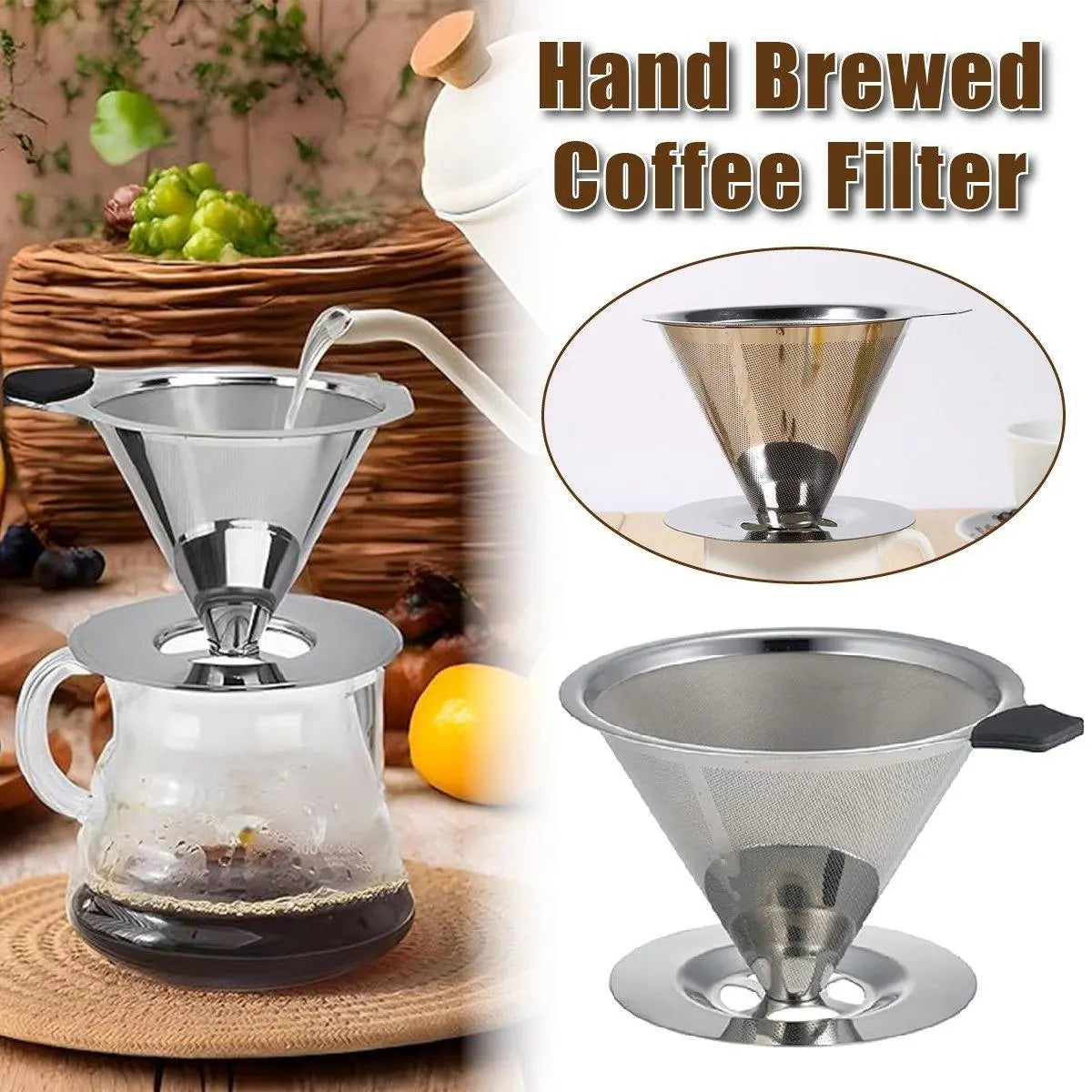 Stainless Steel Double Layer Hand Coffee Filter 600 Mesh Paper-Free Tea Funnel Wholesale Hub