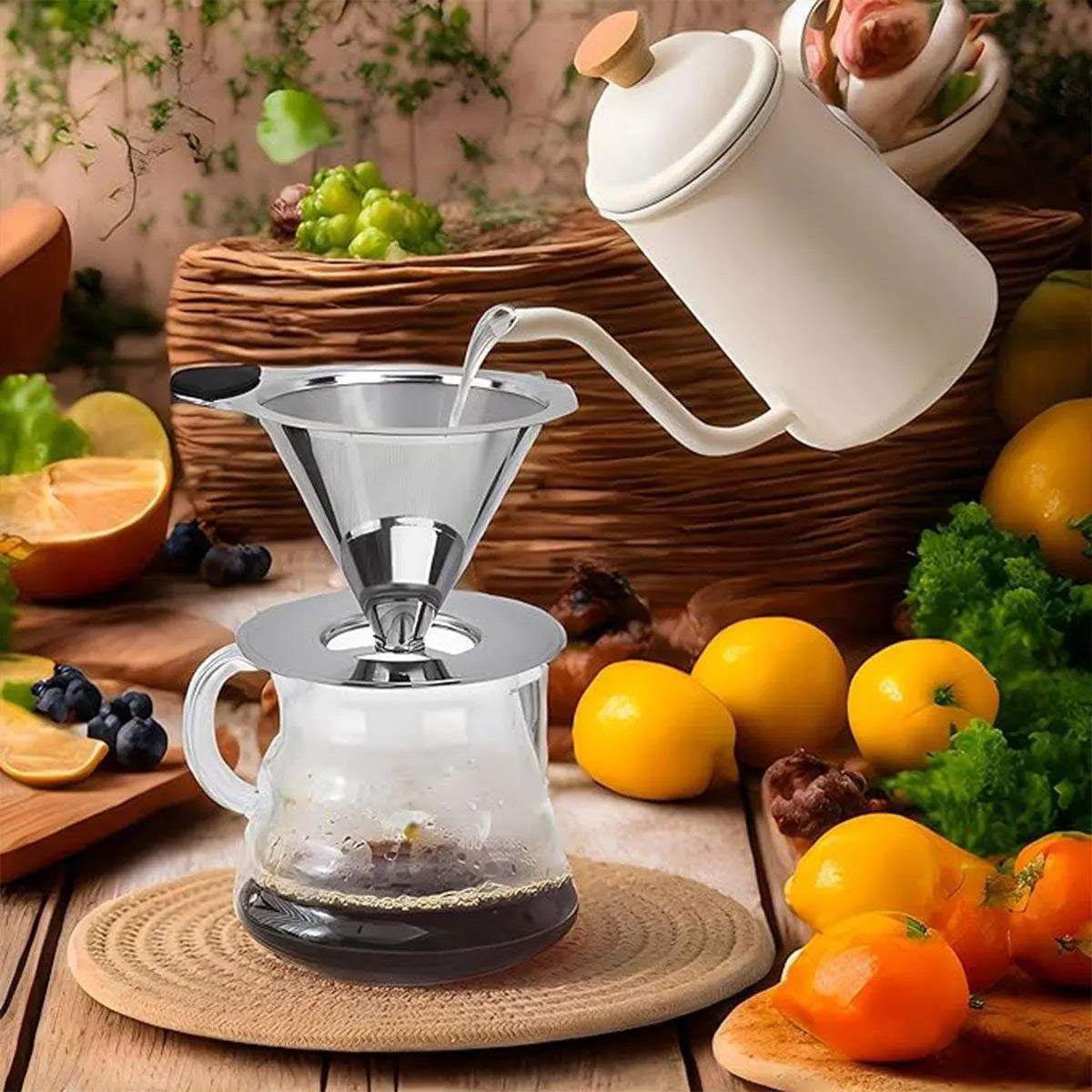 Stainless Steel Double Layer Hand Coffee Filter 600 Mesh Paper-Free Tea Funnel Wholesale Hub