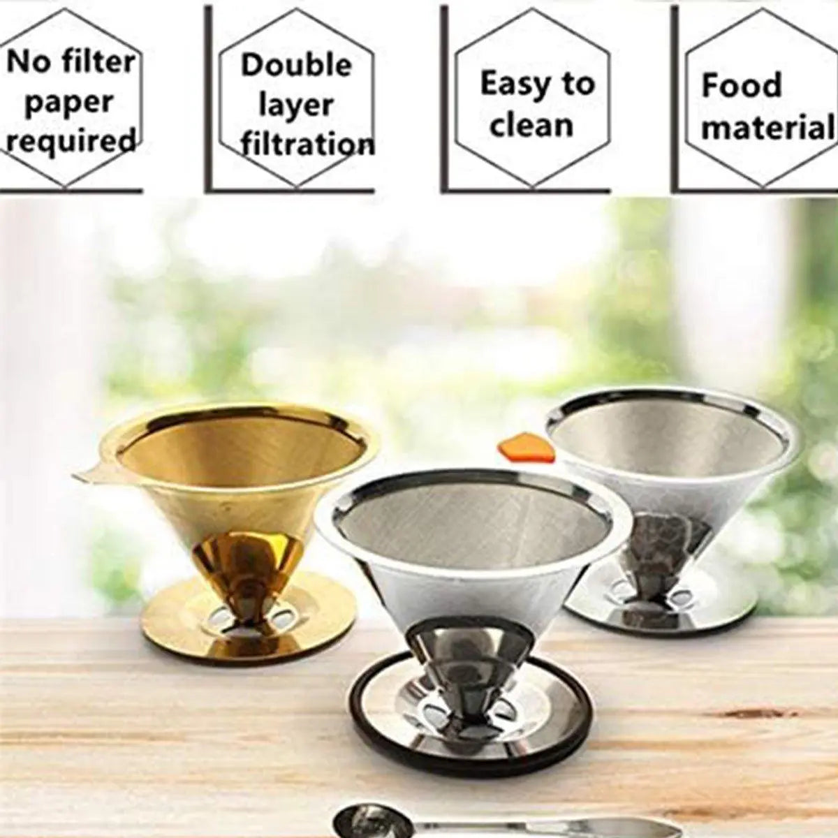 Stainless Steel Double Layer Hand Coffee Filter 600 Mesh Paper-Free Tea Funnel Wholesale Hub