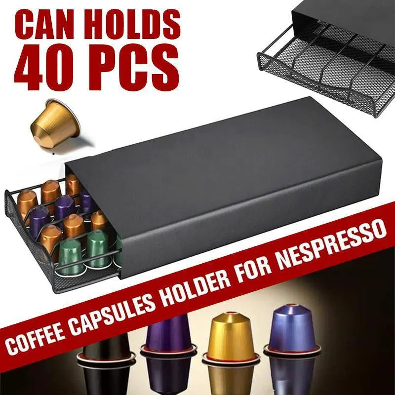 Coffee Pod Holder Drawer for Nespresso - 40 Capsules Storage Rack Stand Wholesale Hub