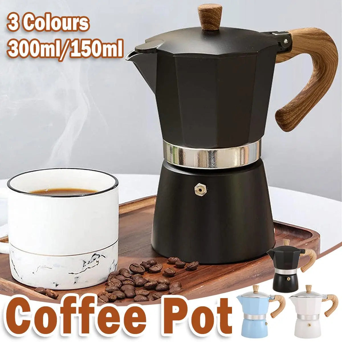 Portable Coffee Maker Wood Grain Handle Outdoor Manual Espresso Machine Camping - Beige-300ml Wholesale Hub