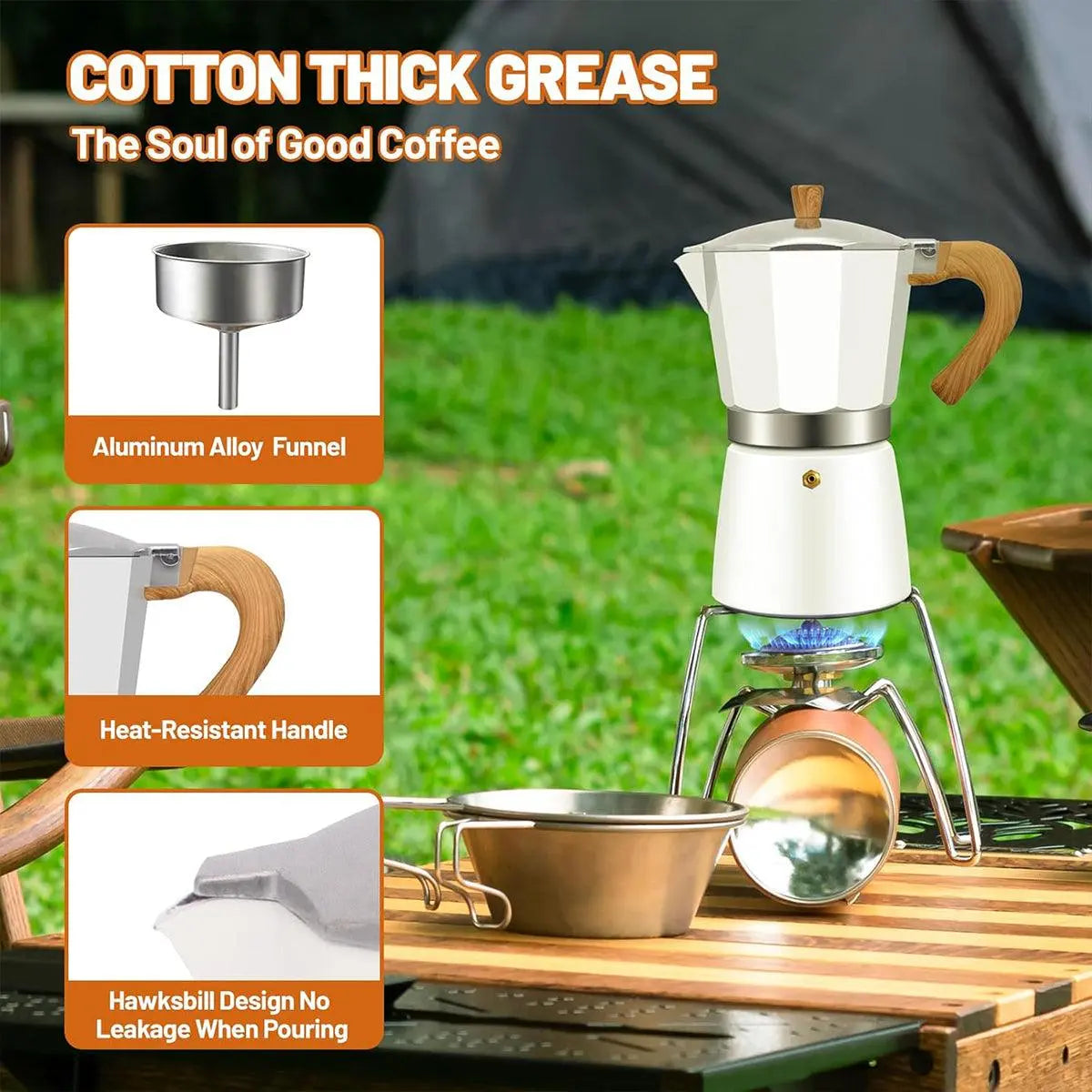 Portable Coffee Maker Wood Grain Handle Outdoor Manual Espresso Machine Camping - Black-300ml Wholesale Hub