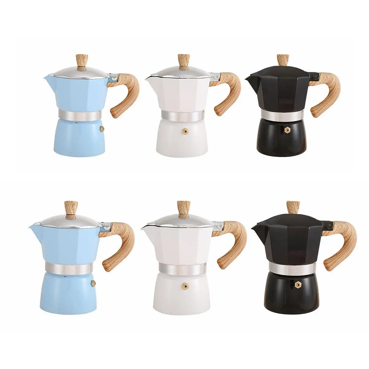 Portable Coffee Maker Wood Grain Handle Outdoor Manual Espresso Machine Camping - Blue-150ml Wholesale Hub