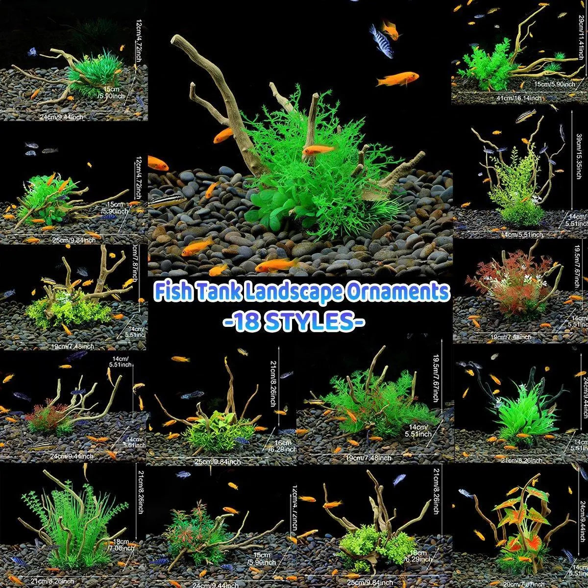 Aquarium Landscaping Decoration Artificial Wood and Plants Fish Tank Ornament - CM3901-Green Wholesale Hub