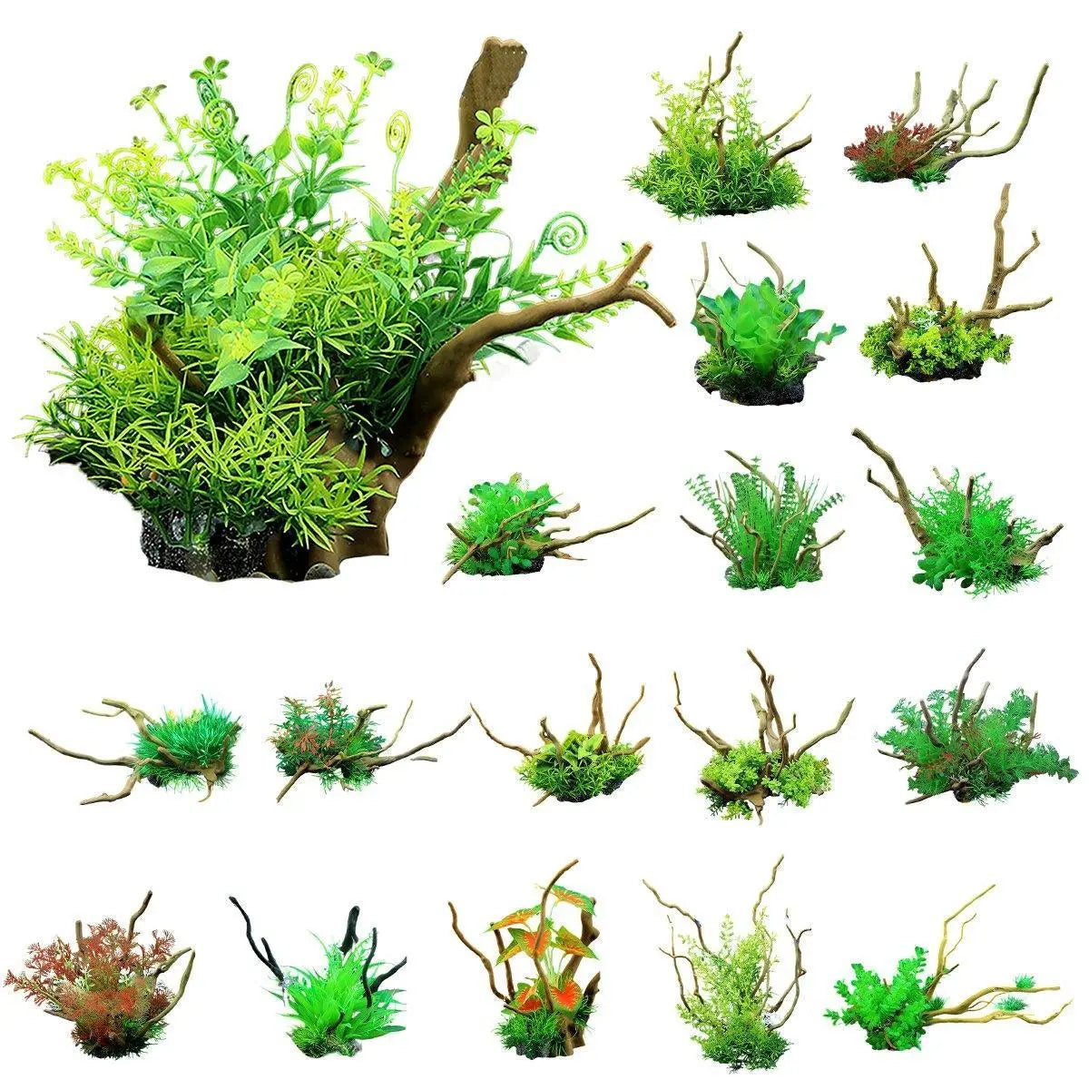 Aquarium Landscaping Decoration Artificial Wood and Plants Fish Tank Ornament - CM3901-Green Wholesale Hub