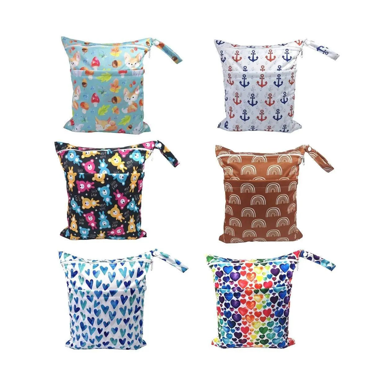2PCS Cartoon Printed Diaper Bag Double Zipper Washable Storage Organizer - Fox Cone Wholesale Hub