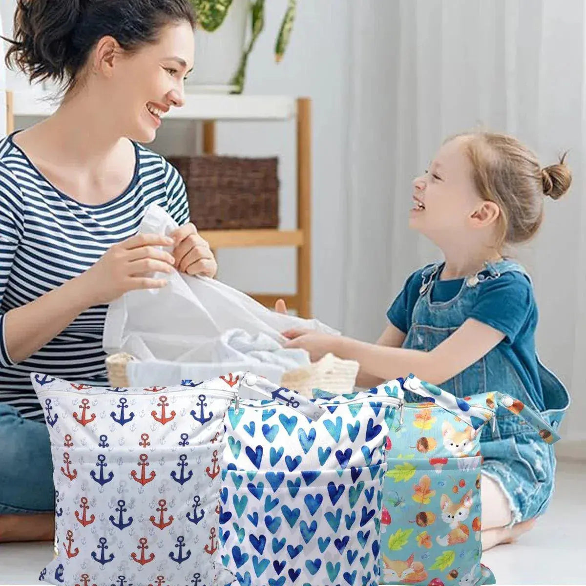 2PCS Cartoon Printed Diaper Bag Double Zipper Washable Storage Organizer - Fox Cone Wholesale Hub