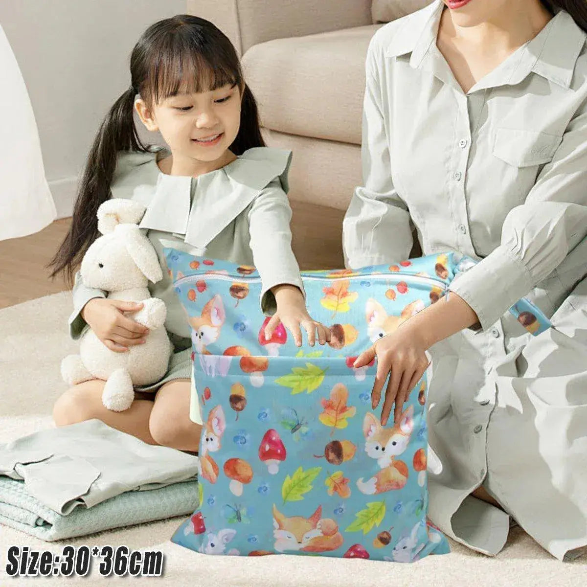 2PCS Cartoon Printed Diaper Bag Double Zipper Washable Storage Organizer - Fox Cone Wholesale Hub