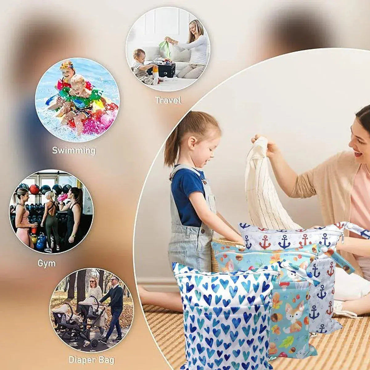 2PCS Cartoon Printed Diaper Bag Double Zipper Washable Storage Organizer - Fox Cone Wholesale Hub